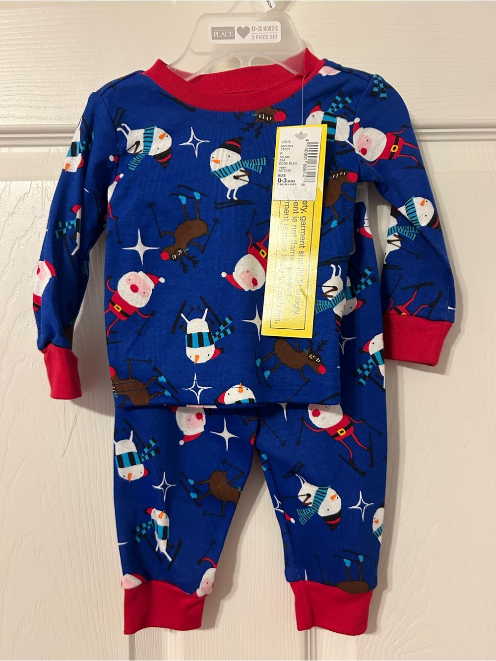 NWT-The Children’s Place Blue Holiday Reindeer & Snowman Kids Pajama Set